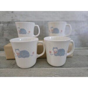 Set Of 4 Corning USA Country Pride Cat Design White Mugs